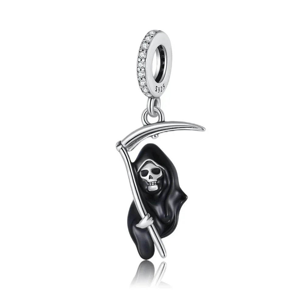 925 Sterling Silver Halloween Charms Set Pumpkin Skull Witch Ghost Beads for Bracelet Necklace Jewelry