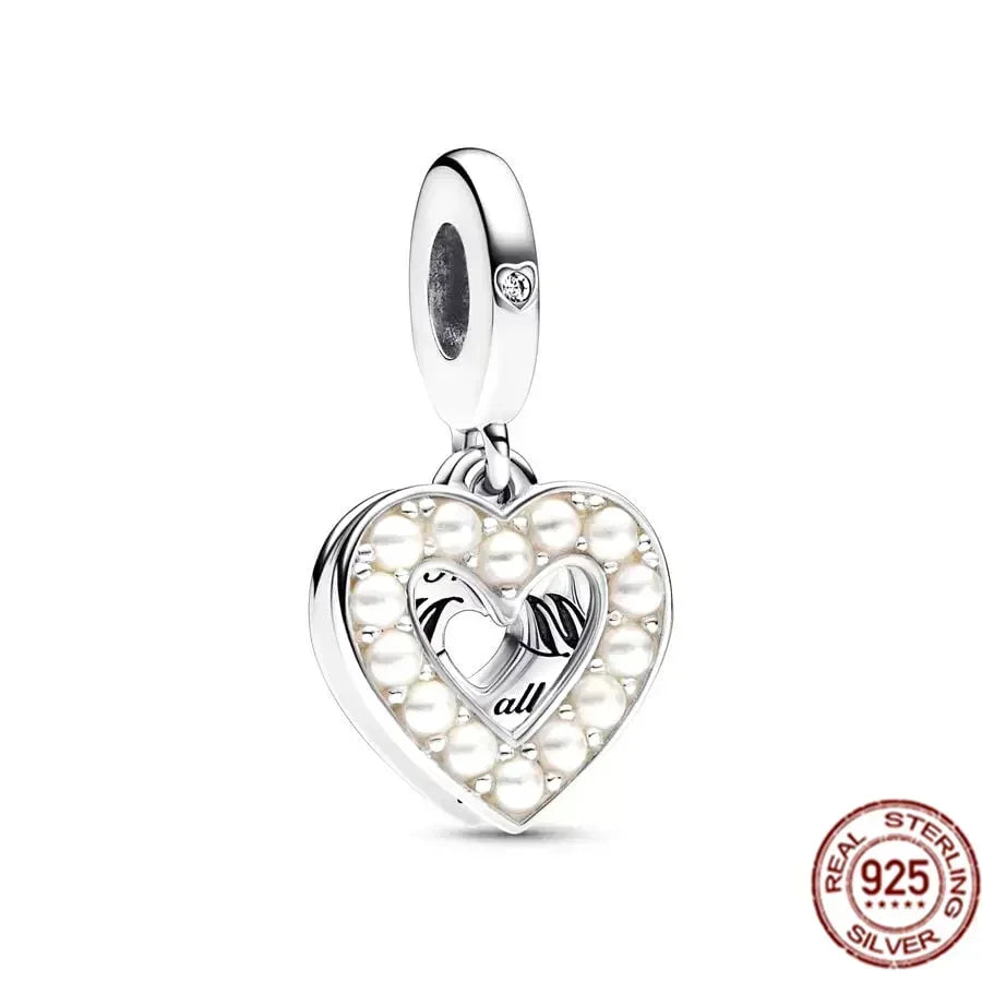 Original 925 Sterling Silver Linked Sister Hearts Openable Heart Locket Dangle Charm Beads for Necklace and Bracelet Jewelry