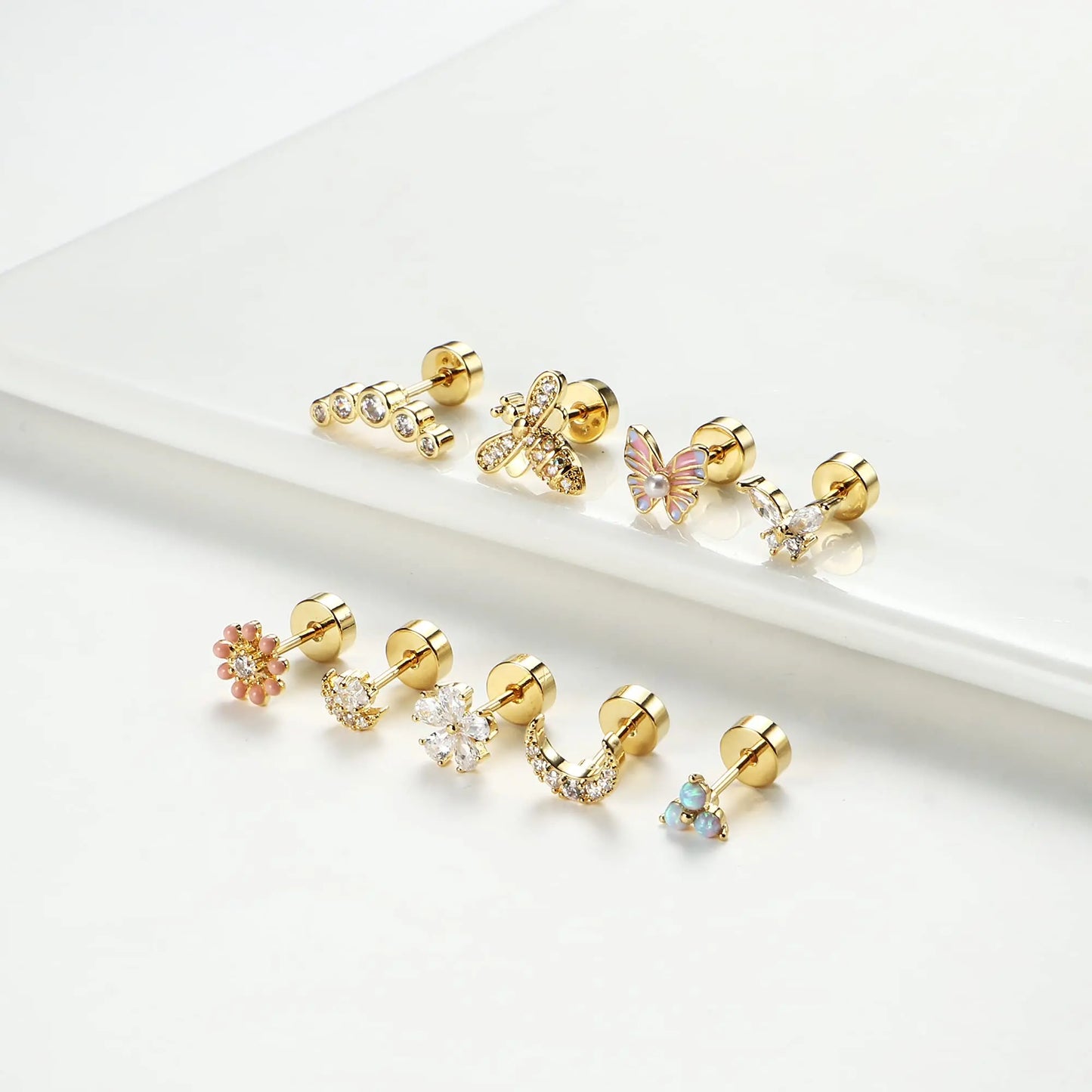 Drperfect Surgical Steel Butterfly Flower Cartilage Stud Earrings for Women with Screw-Back Design