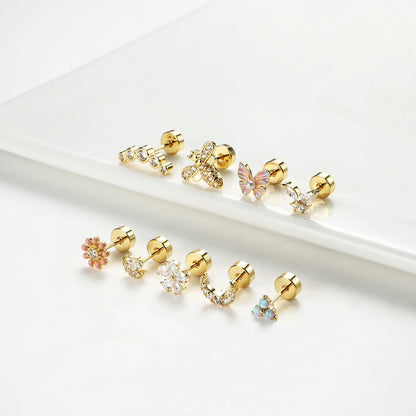 Drperfect Surgical Steel Butterfly Flower Cartilage Stud Earrings for Women with Screw-Back Design