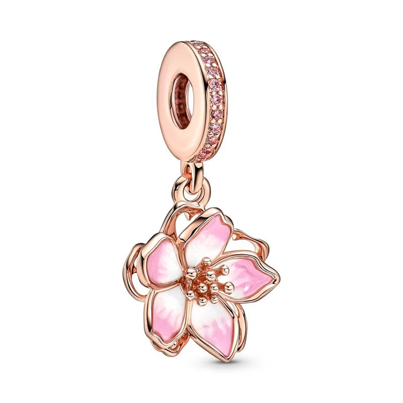 Sparkling Rose Gold Family Tree & Flower Charm Bead for European Silver Bracelet YY0262
