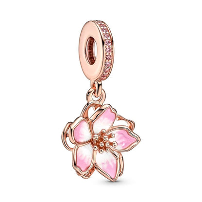 Sparkling Rose Gold Family Tree & Flower Charm Bead for European Silver Bracelet YY0262