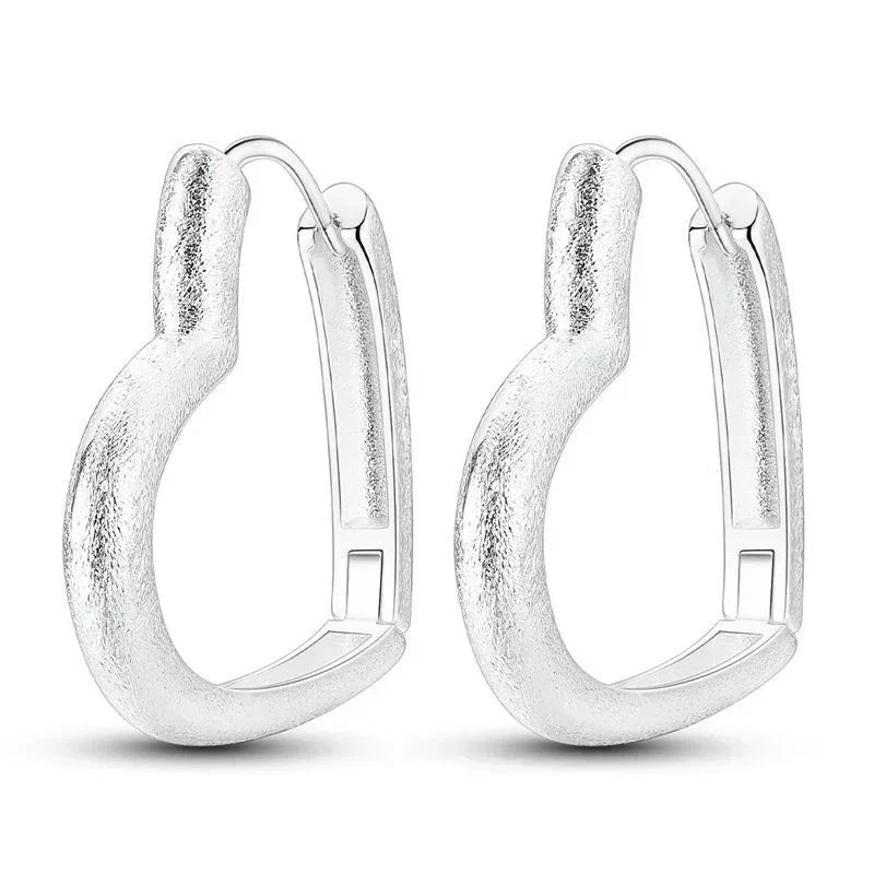 Luxury 925 Sterling Silver Chunky Hoop Earrings with Big Heart Zircon Accents for Women Wedding Party Jewelry Gifts