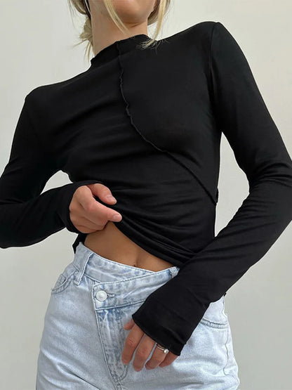 Women Turtleneck Long Sleeve Vintage Y2K Basic Tops