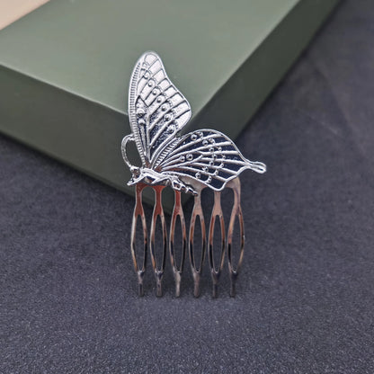 Luxury Bridal Butterfly Headdress - Stunning Silver & Gold Flower Hair Comb for Brides Silver