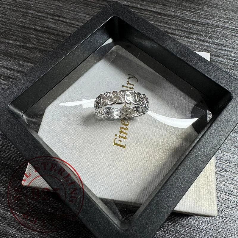 Huitan Glossy Sterling Silver Irish Knot Ring for Women - Exquisite Hollow Pattern Wedding Jewelry