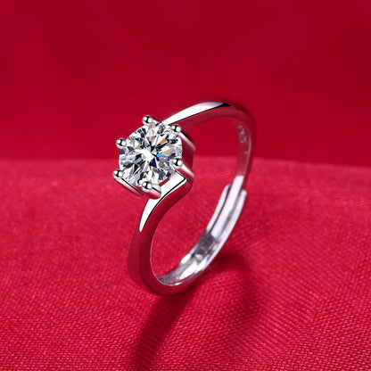 Elegant 925 Sterling Silver Heart Zircon Adjustable Ring for Women