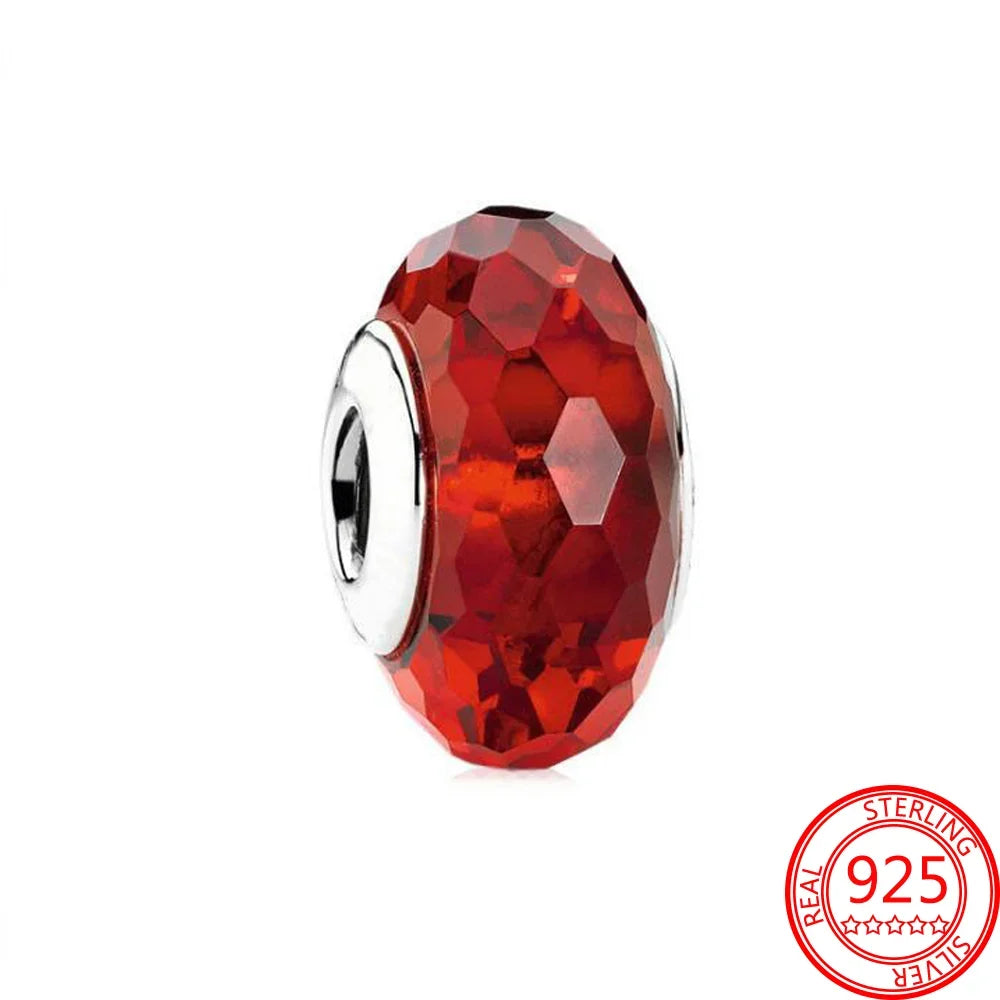 Original 925 Sterling Silver Red Charm Beads Set Heart Cherry Strawberry Flower Fish Zircon Accents for DIY Necklace and Bracelet Jewelry Gift