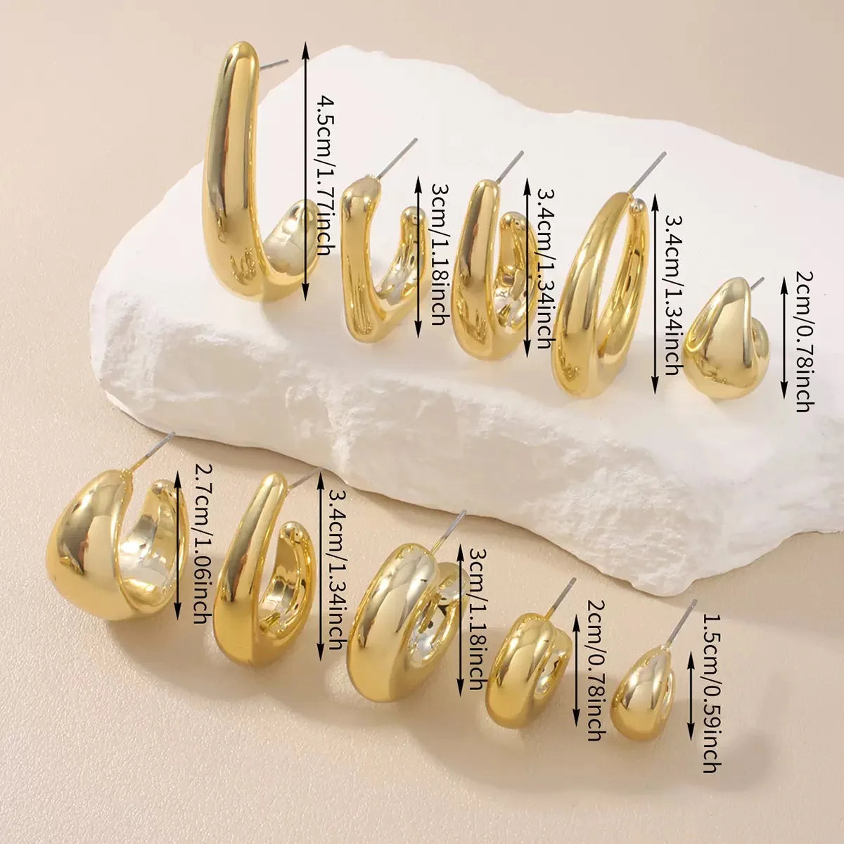 10 Piece Irregular Shaped Lightweight Women's Earring Set C Shaped and Teardrop Perfect for Daily Wear and Parties
