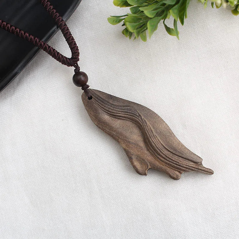 Vintage Long Sweater Chain Necklace for Women with Handmade Sandalwood Pendants in Ethnic Style