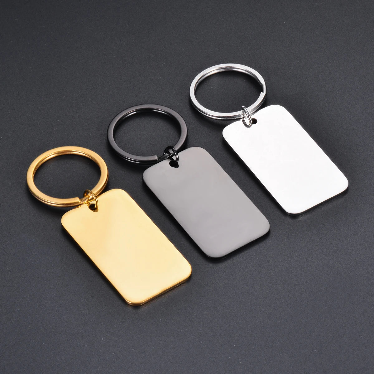 Stainless Steel Rectangle Blank ID Dog Tag Keychain Set for Custom Logo Jewelry Making
