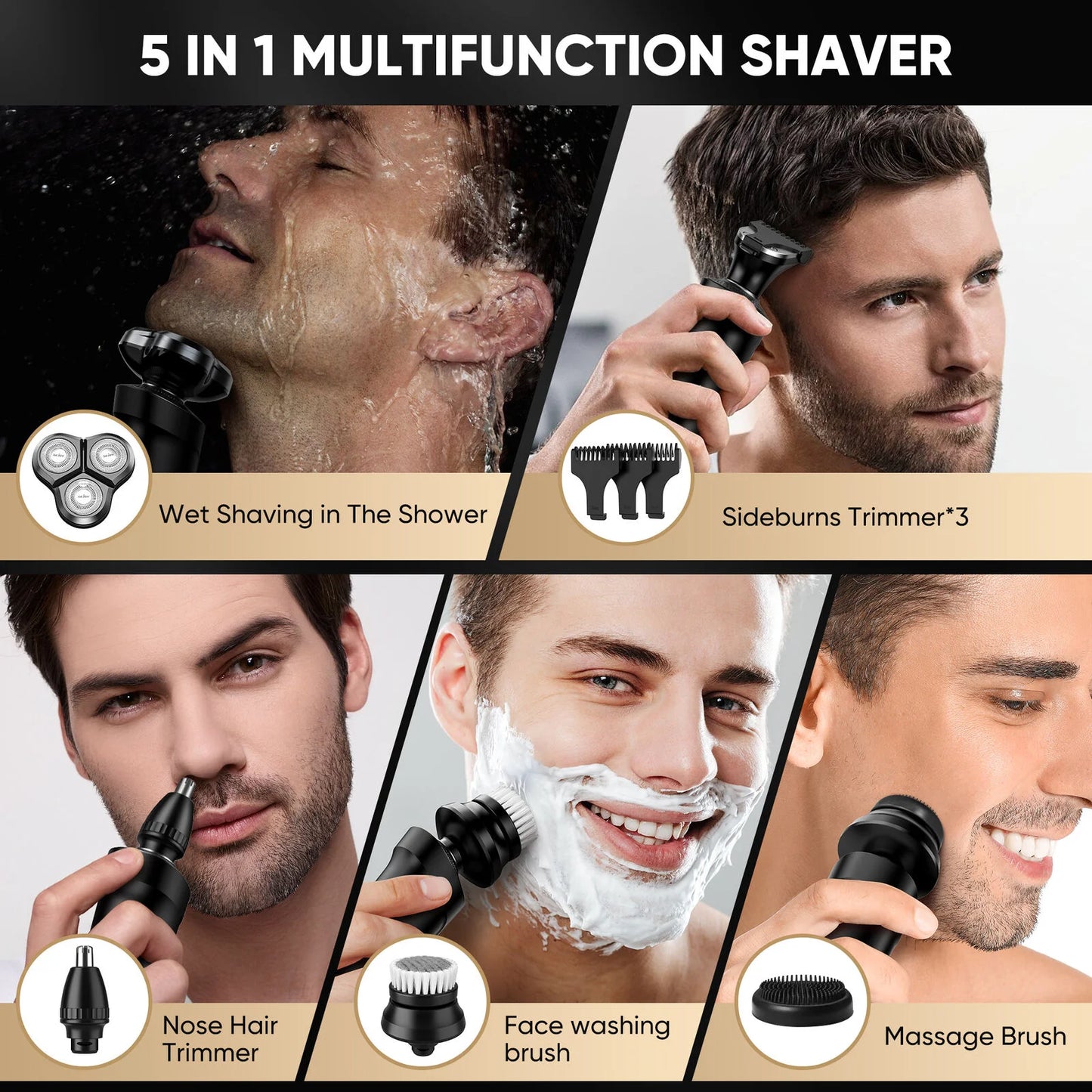 Sejoy 3 In 1 Multifunction Electric Shaver for Men Waterproof Beard and Nose Hair Trimmer with Fast Charging