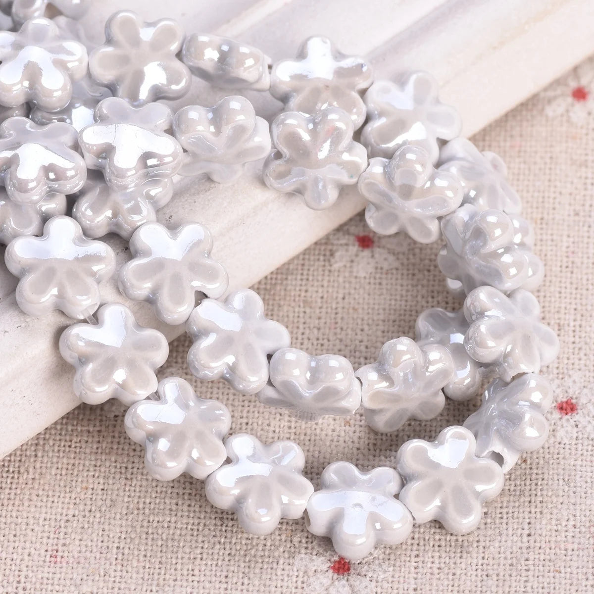 10 Pack Star Flower Shape 12mm Shiny Ceramic Loose Beads for DIY Jewelry and Earring Creations