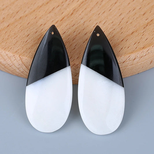 Elegant Obsidian and White Jade Intarsia Gemstone Beads for Unique Jewelry Creations 42mm