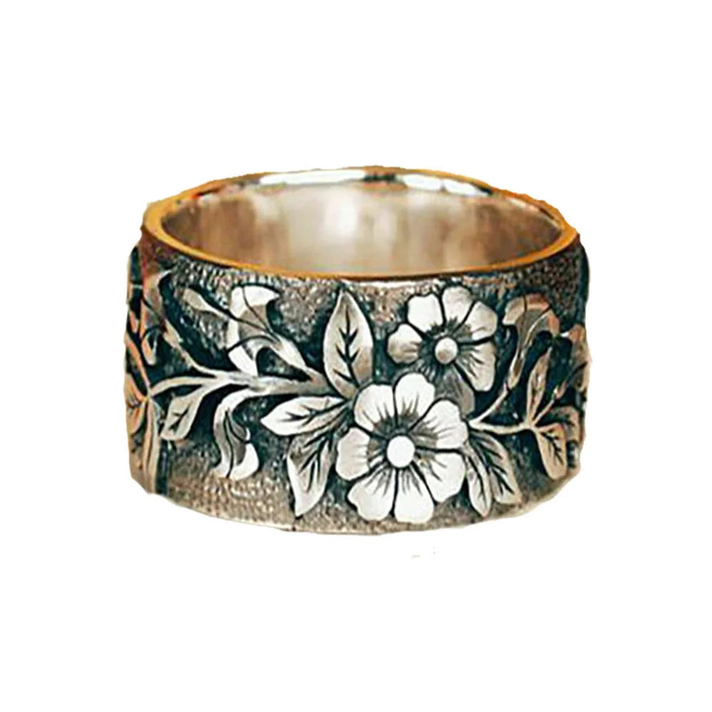 Vintage French Bird Flower Ring for Women Fashionable Zinc Alloy Jewelry
