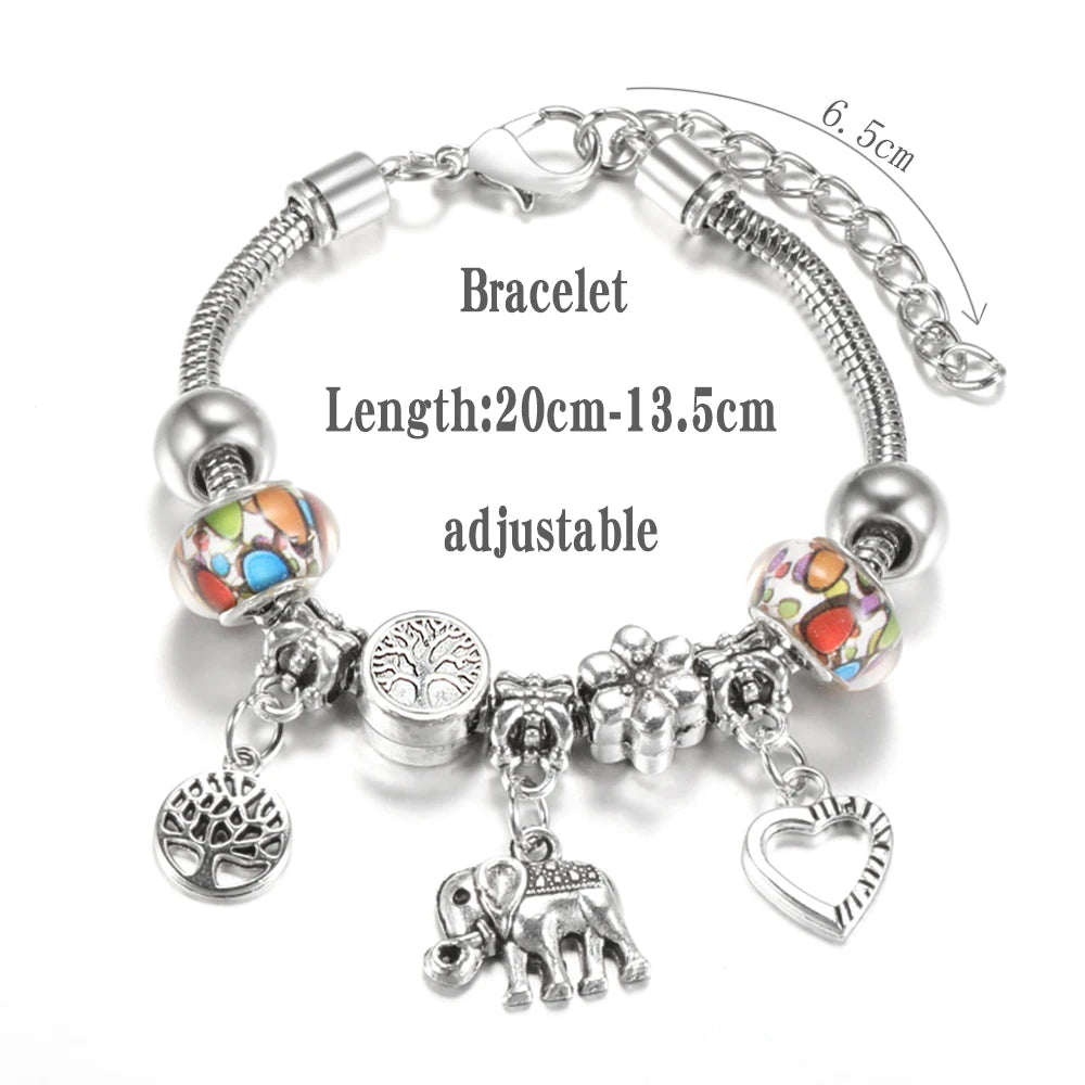 Elegant Heart Lock Charm Beaded Bangle Adjustable Snake Chain Bracelet for Women