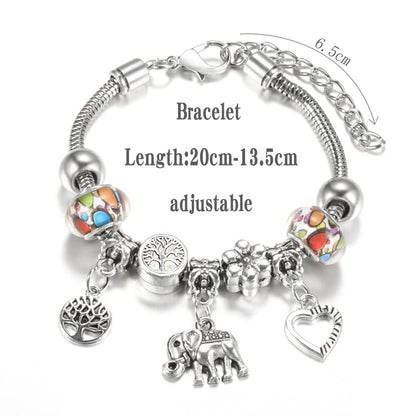 Elegant Heart Lock Charm Beaded Bangle Adjustable Snake Chain Bracelet for Women