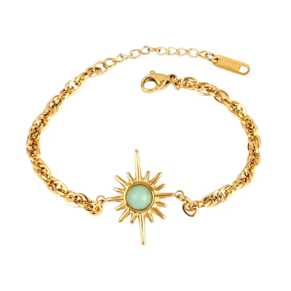 Vintage Stainless Steel Bracelet for Women with Turquoise Pendant B0433