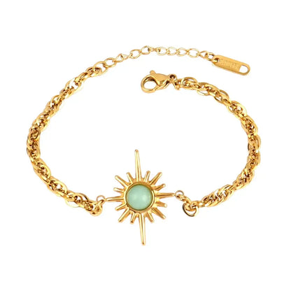 Vintage Stainless Steel Bracelet for Women with Turquoise Pendant B0433
