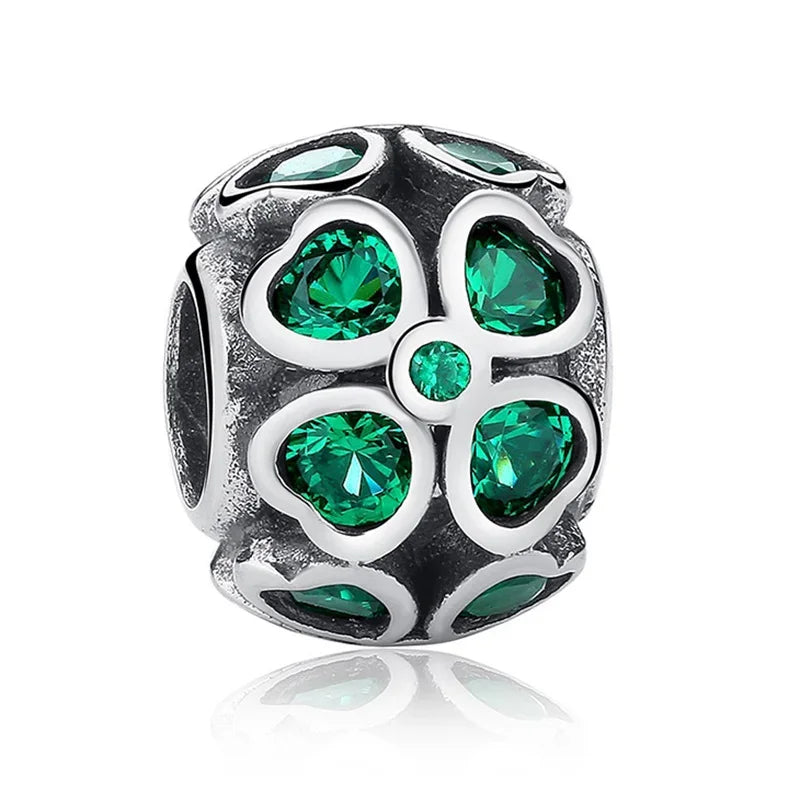 925 Sterling Silver Green Four-Leaf Clover Avocado Cactus Coconut Palm Bead Charms for DIY Bracelet and Necklace Women Gift