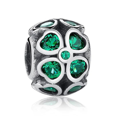 925 Sterling Silver Green Four-Leaf Clover Avocado Cactus Coconut Palm Bead Charms for DIY Bracelet and Necklace Women Gift