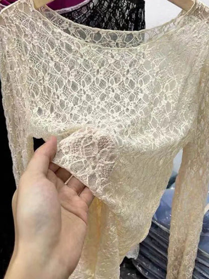 Women Long Sleeve Sexy Slim Lace Top Spring Autumn 2025