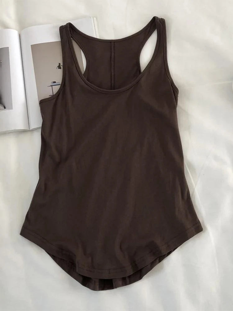 Irregular Tank Top Women O Neck Loose Fitness Camisole