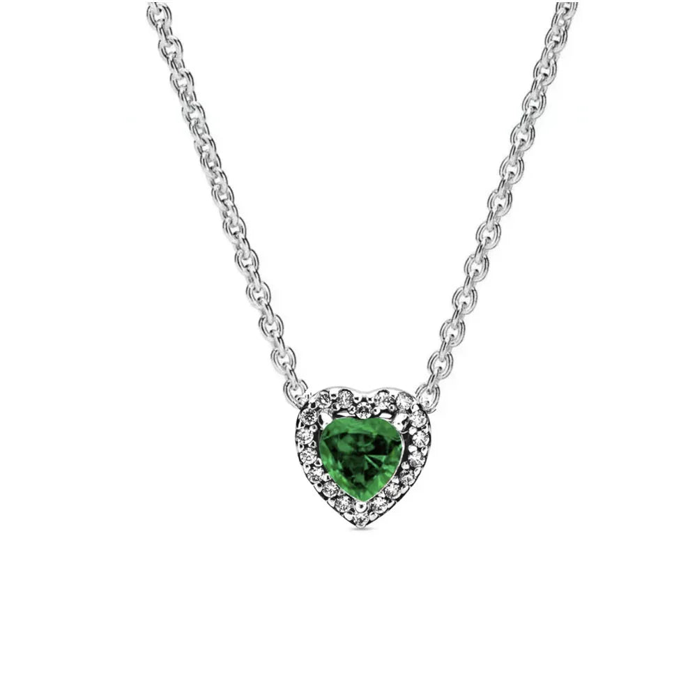 New 925 Sterling Silver Heart-Shaped Necklace with Purple Blue and Green Zircon for Exquisite Jewelry Gifts for Women