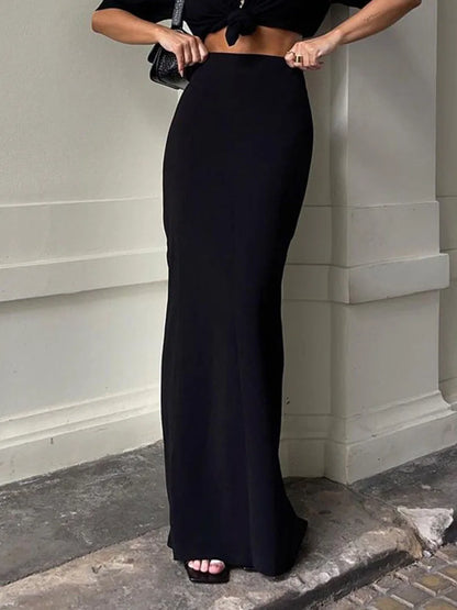 Black High Waist Long Maxi Skirt For Women Seamless Elegant