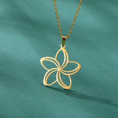 Skyrim Five Petal Flower Pendant Stainless Steel Necklace for Lovers - Elegant Minimalist Wedding Jewelry Gift