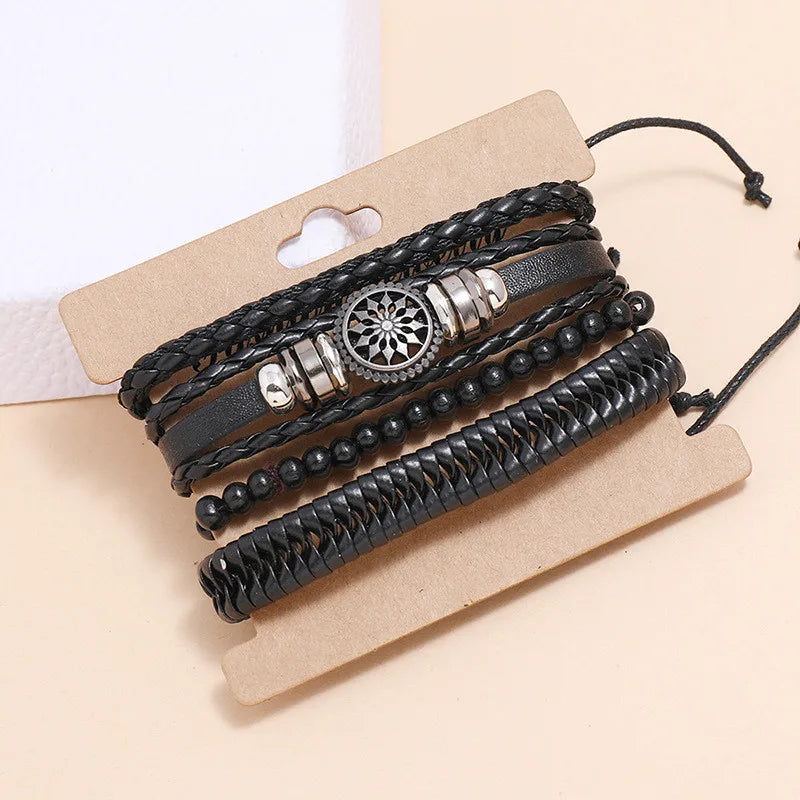 ZORCVENS Men's Handmade Braided Leather Bracelet Set - Vintage Black Punk Fashion Gift