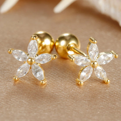 2Pcs Helix Ear Piercing Stud Earrings for Women Zircon Heart Star Moon Tragus Accessories Jewelry Gift