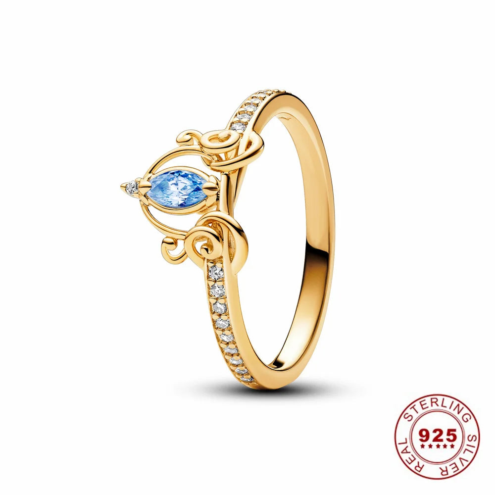 Crown 925 Sterling Silver Stackable Ring with Shiny Rose Gold Zircon for Women Elegant Fashion Jewelry PAR351