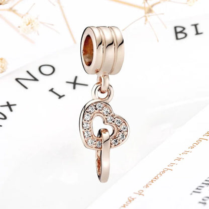 Rose Gold Winged Angel Heart Charm Bead Pink Daisy Spacer
