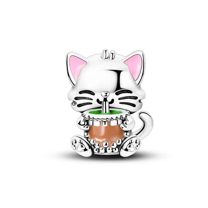 925 Sterling Silver Cat Bear Heart Beads Pendant Charm for Women DIY Bracelet Necklace Gift
