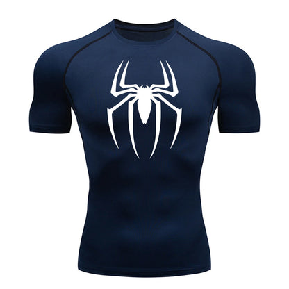 2024 Mens Spider Print Compression Shirt Quick Dry Breathable Gym Running Jersey Short Sleeve