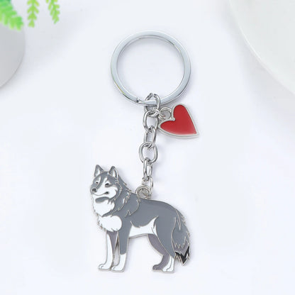 Alaska Husky Cartoon Dog Keychain for Pet Lovers - Cute Silver Zinc Alloy Accessory for Men and Women