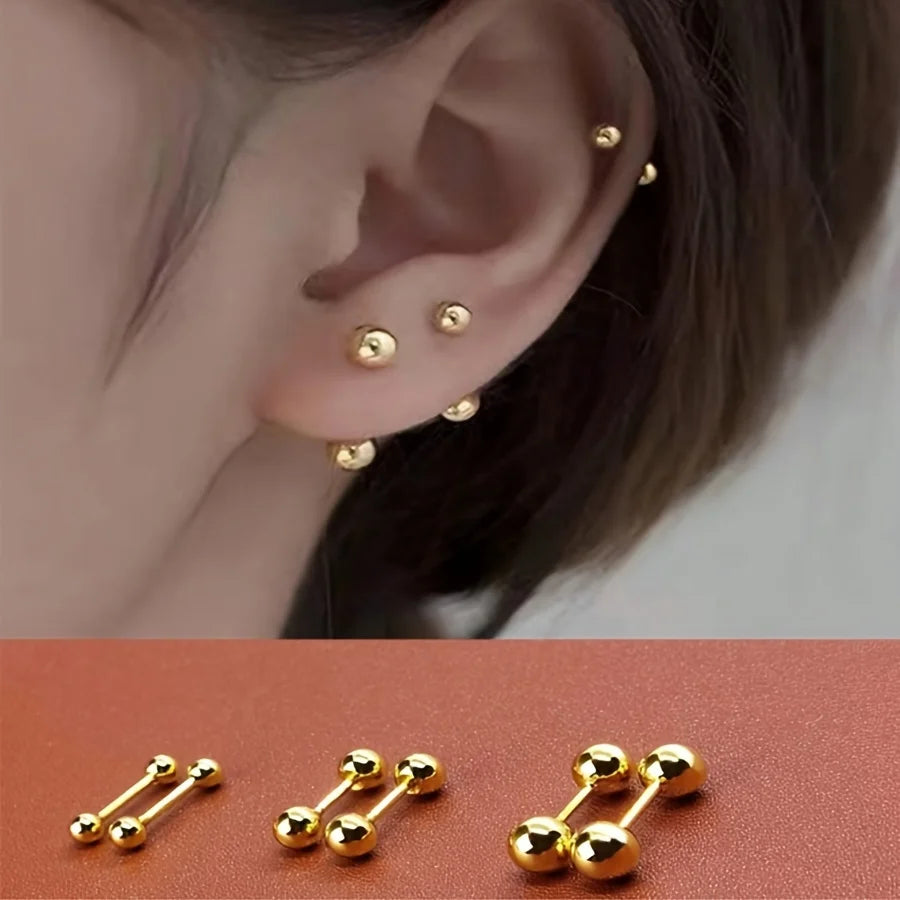 3 Pairs Unisex Stainless Steel Barbell Stud Earrings Minimalist Ball Design for Men and Women