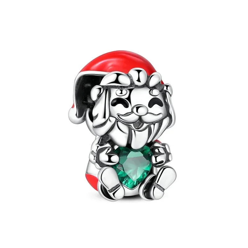 Original 925 Sterling Silver Christmas Charms Santa Claus Reindeer Earrings Beads for Necklace and Bracelet DIY Fine Jewelry Gifts