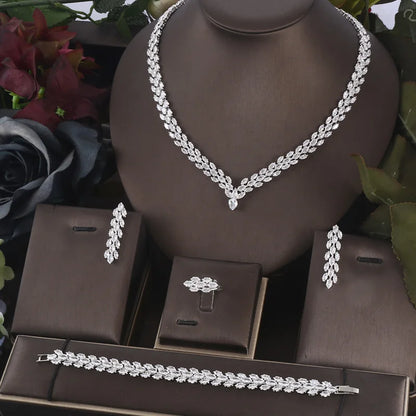 JaneKelly 4pcs Bridal Zirconia Jewelry Sets for Women Luxury Wedding CZ Crystal Accessories