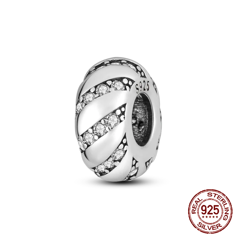 Inlaid Zircon Heart Charm Beads 925 Sterling Silver Dangle for Bracelets SMC1915