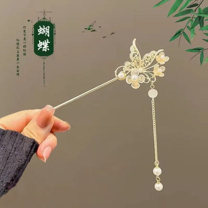 Chinese Style Tassel Hair Clip for Women with Handmade Floral Design