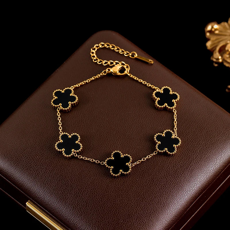 Ganemly 316L Stainless Steel Four Color Five Leaf Clover Flower Jewelry Set for Women