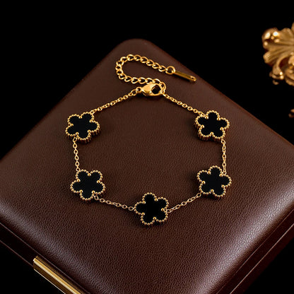 Ganemly 316L Stainless Steel Four Color Five Leaf Clover Flower Jewelry Set for Women
