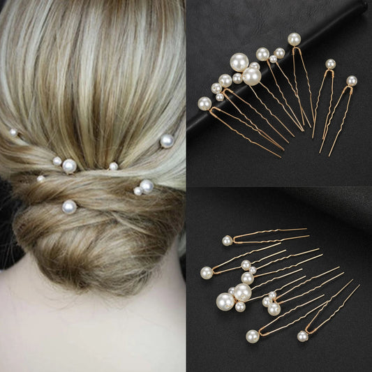 Elegant Bridal Rhinestone Hair Pins with Pearls for Wedding and Party