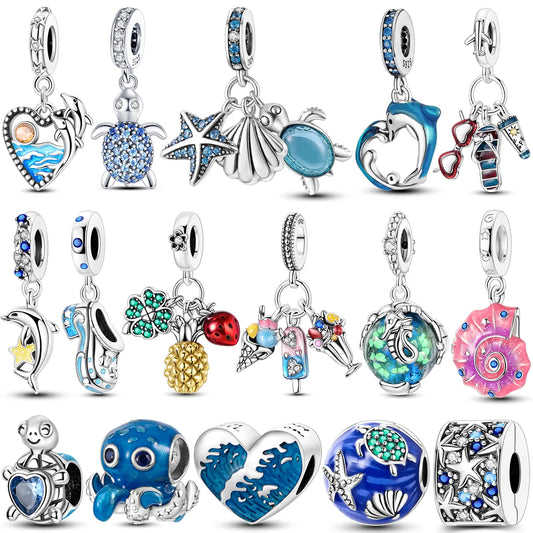 925 Sterling Silver Sea Turtle Dangle Charm For Bracelet