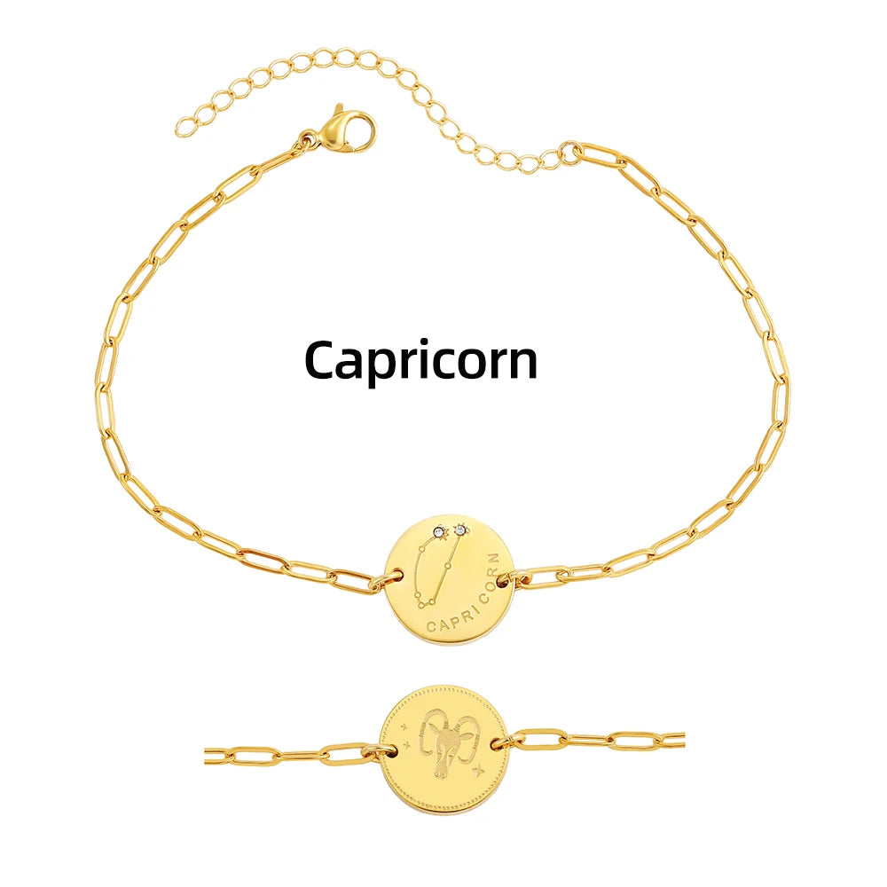 Vintage Zodiac Sign Charm Bracelet for Women - Stainless Steel Horoscope Jewelry 2023