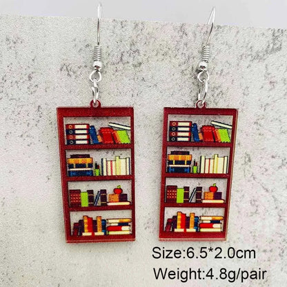 Cat Bookcase Dangle Earrings for Women Geometric Acrylic Rabbit Love Jewelry Gift for Teachers and Readers