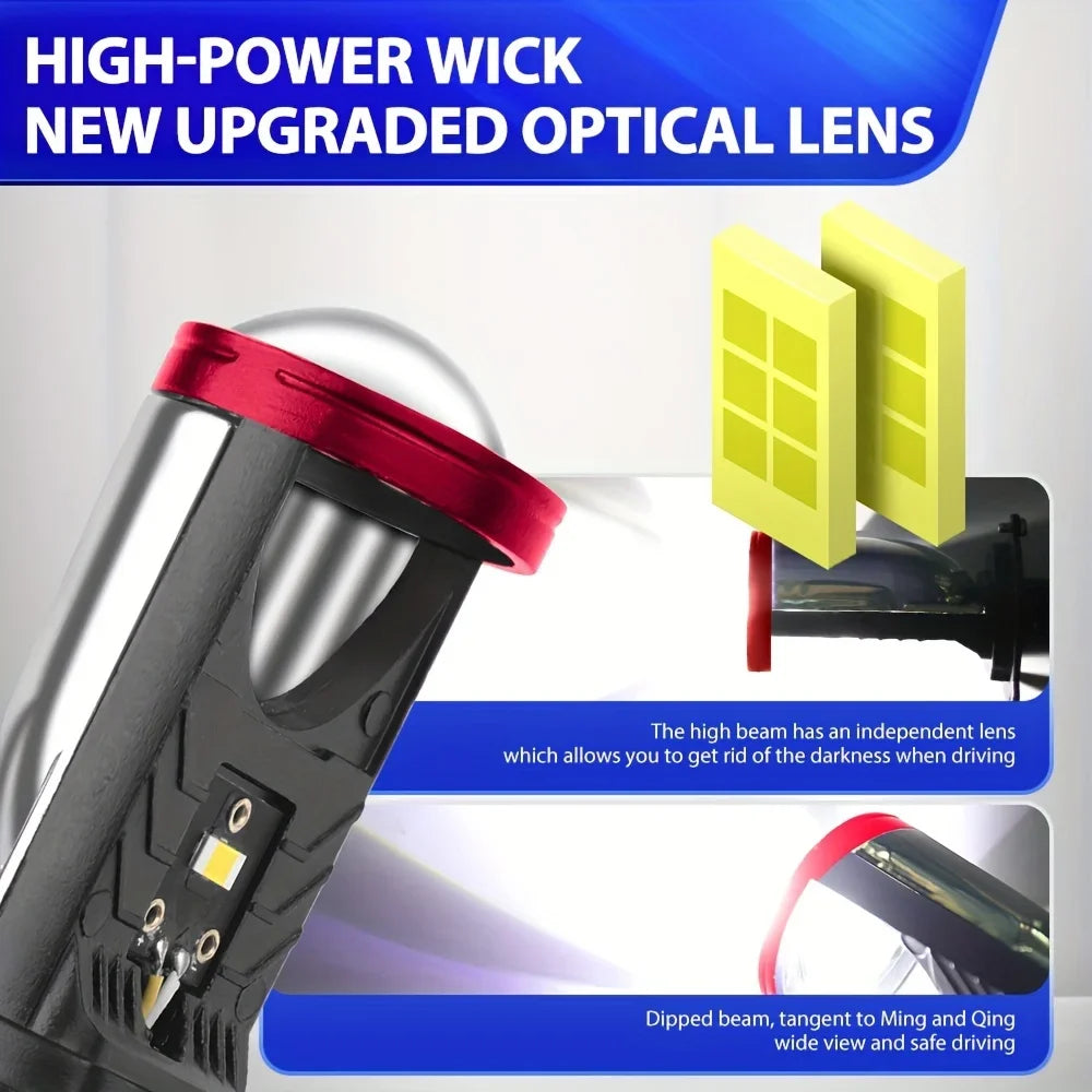 Ultra-Bright H4 LED Headlight Bulbs 150W 26000LM with Mini Projector Lens and Z-Shaped Cutoff for Moto Vehicles