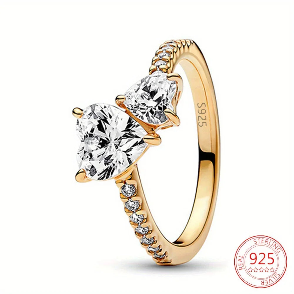 Original 925 Sterling Silver Heart Crown Bow Moon Shell Colorful Crystal Ring for Women Fine Jewelry Gift XR185